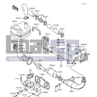 KAWASAKI - JS440 1992 - Exhaust - Muffler - 49070-3702 - MUFFLER-COMP,WATER BOX