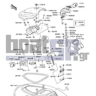 KAWASAKI - STX-15F 2010 - Frame - Hull Front Fittings - 35063-3710-6Z - STAY,MIRROR,LH,F.BLACK