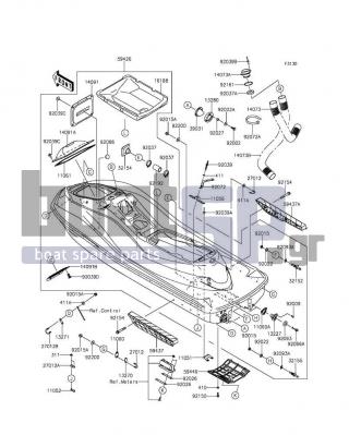 KAWASAKI - JET SKIΒ® ULTRAΒ® 310X 2016 - Frame - Hull - 92192-3756 - TUBE,39X51X78