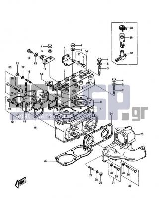 KAWASAKI - JS550 1989 - Engine/Transmission - CYLINDER HEAD/CYLINDER - 92002-3728 - BOLT,6X16