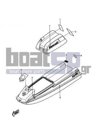 KAWASAKI - JS550 1989 - Frame - LABELS (JS550-A8) - 56048-1604 - PATTERN,ENGINE HOOD,RH