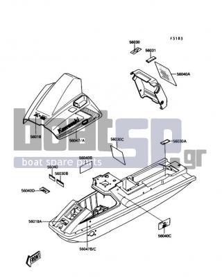 KAWASAKI - X2 1989 - Frame - Labels(A4) - 56031-3708 - LABEL-MANUAL,NOZZLE-TILT