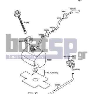 KAWASAKI - 300 SX 1988 - Body Parts - Oil Tank(JS300-A1/A2) - 92059-3766 - TUBE,5.8X10.8X75