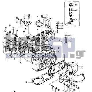 KAWASAKI - JS550 1988 - Engine/Transmission - CYLINDER HEAD/CYLINDER