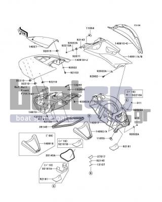 KAWASAKI - ULTRA LX 2010 - Frame - Hull Middle Fittings - 14091-3781-386 - COVER,SIDE,RH,C.T.BLUE