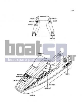 KAWASAKI - 300 SX 1987 - Frame - Labels(JS300-A1) - 56030-3721 - LABEL,OIL