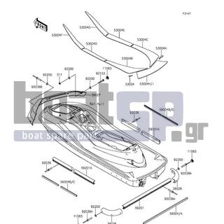 KAWASAKI - JET SKIΒ® ULTRAΒ® 310X 2016 - Body Parts - Pads - 53004-0597 - MAT,FLOOR,RR