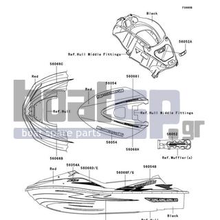 KAWASAKI - ULTRA 260X 2009 - Body Parts - Decals(Red)(E9F) - 56068-3789 - PATTERN,HATCH COVER,RH