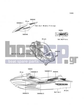 KAWASAKI - ULTRA 250X 2008 - Body Parts - Decals(Blue)(B8F)(US) - 56068-3726 - PATTERN,DECK,FR,RH