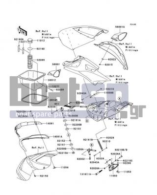 KAWASAKI - ULTRA LX 2008 - Frame - Hull Front Fittings - 56001-3727-6Z - MIRROR-ASSY,LH,F.BLACK