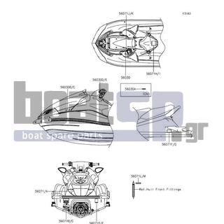 KAWASAKI - JET SKIΒ® ULTRAΒ® 310X SE 2016 - Frame - Labels - 56071-0398 - LABEL-WARNING,RIGHTING