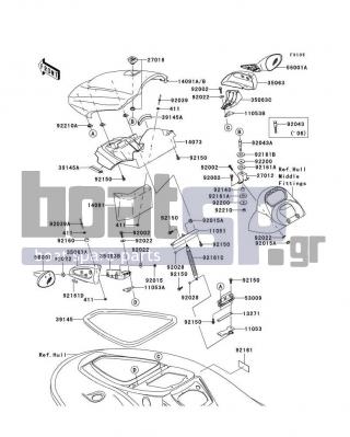 KAWASAKI - STX-12F 2007 - Frame - Hull Front Fittings - 56001-3722-8J - MIRROR-ASSY,RH,F.S.BLACK