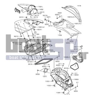 KAWASAKI - JET SKIΒ® ULTRAΒ® LX 2016 - Frame - Hull Middle Fittings - 14091-3780-IS - COVER,SIDE,LH,M.P.SILVER