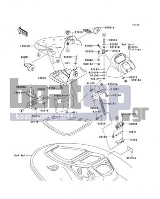 KAWASAKI - 900 STX 2006 - Frame - Hull Front Fittings - 56001-3719-8J - MIRROR-ASSY,LH,F.S.BLACK