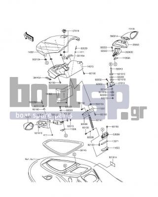 KAWASAKI - JET SKIΒ® STXΒ®-15F 2016 - Πλαίσιο - Hull Front Fittings - 35063-3710-6Z - STAY,MIRROR,LH,F.BLACK