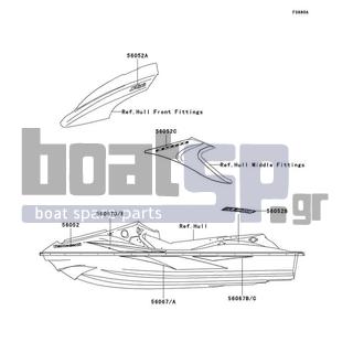 KAWASAKI - STX-15F 2006 - Body Parts - Decals(White)(A6F) - 56067-3713 - PATTERN,HULL,FR,LH