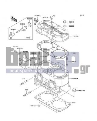 KAWASAKI - 800 SX-R 2005 - Engine/Transmission - Cylinder Head/Cylinder - 92150-3833 - BOLT,8X35