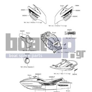 KAWASAKI - JET SKIΒ® ULTRAΒ® 310LX 2015 - Body Parts - Decals(MFF) - 56069-7523 - PATTERN,HULL,LH
