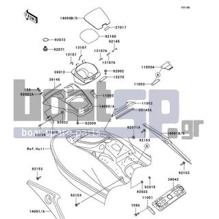 KAWASAKI - ULTRA 150 2004 - Frame - Hull Middle Fittings - 14091-3731-367 - COVER,SIDE,LH,C.L.GREEN