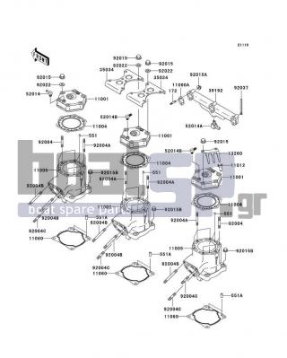 KAWASAKI - 1200 STX-R 2002 - Engine/Transmission - Cylinder Head/Cylinder - 11060-3783 - GASKET,CYLINDER BASE