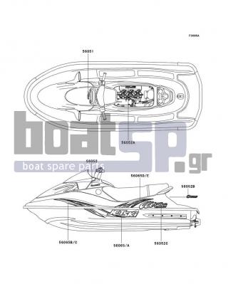 KAWASAKI - ULTRA 130 2002 - Body Parts - Decals(JH1100-B2) - 56065-3718 - PATTERN,DECK,FR,LH