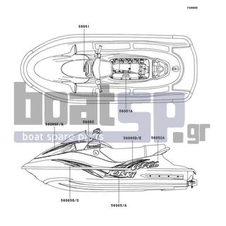 KAWASAKI - ULTRA 150 2002 - Body Parts - Decals(Blue)(JH1200-A4) - 56065-3710 - PATTERN,HULL,LH