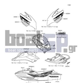 KAWASAKI - JET SKIΒ® ULTRAΒ® 310X 2014 - Body Parts - Decals(LEF) - 56069-4251 - PATTERN,HATCH COVER,LH