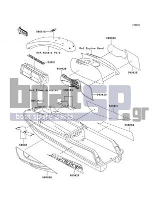 KAWASAKI - SXI PRO 1999 - Εξωτερικά Μέρη - Decals(JS750-C2) - 56062-3765 - PATTERN,ENGINE HOOD,RR,LH