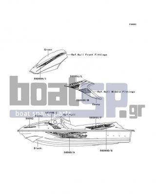 KAWASAKI - STX-15F 2014 - Body Parts - Decals(Ebony)(AEF) - 56069-4054 - PATTERN,HATCH COVER,LH