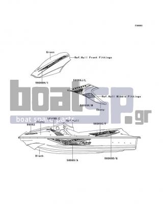 KAWASAKI - STX-15F 2014 - Body Parts - Decals(Ebony)(AEF) - 56069-4048 - PATTERN,DECK,FR,LH