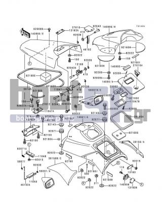 KAWASAKI - 900 STX 1998 - Frame - Hull Fittings - 11047-3732 - BRACKET,SEAT SIDE LOCK