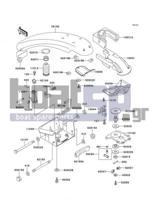 KAWASAKI - 750 SXI 1995 - Body Parts - Handle Pole(JS750-B1) - 11048-3785-8C - BRACKET,PIVOT SHAFT,J.WHITE
